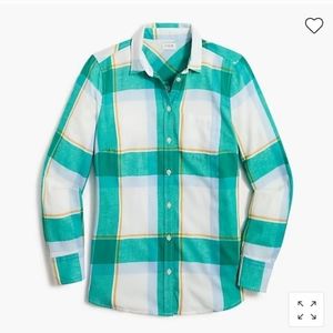 NWOT J Crew Green Blue Yellow Plaid Soft Flannel Button Up